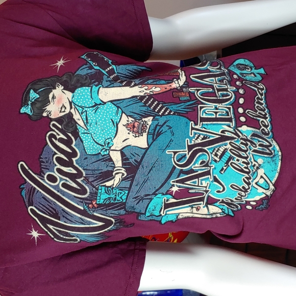 Womens Viva Las Vegas Rockabilly Weekend  Sz M Red/Maroon Tee Shirt 100% Cotton - Picture 5 of 13